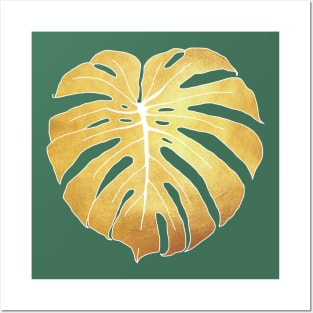 Gold Monstera Leaf Posters and Art